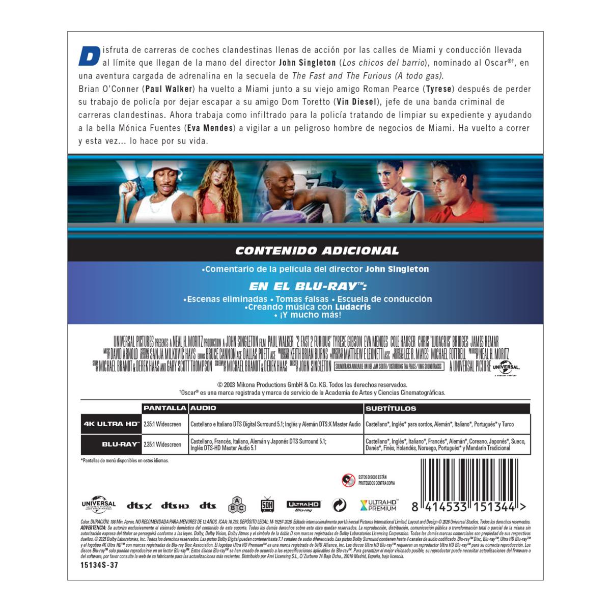 2 Fast 2 Furious (A Todo Gas 2) (4K UHD + BD) 2