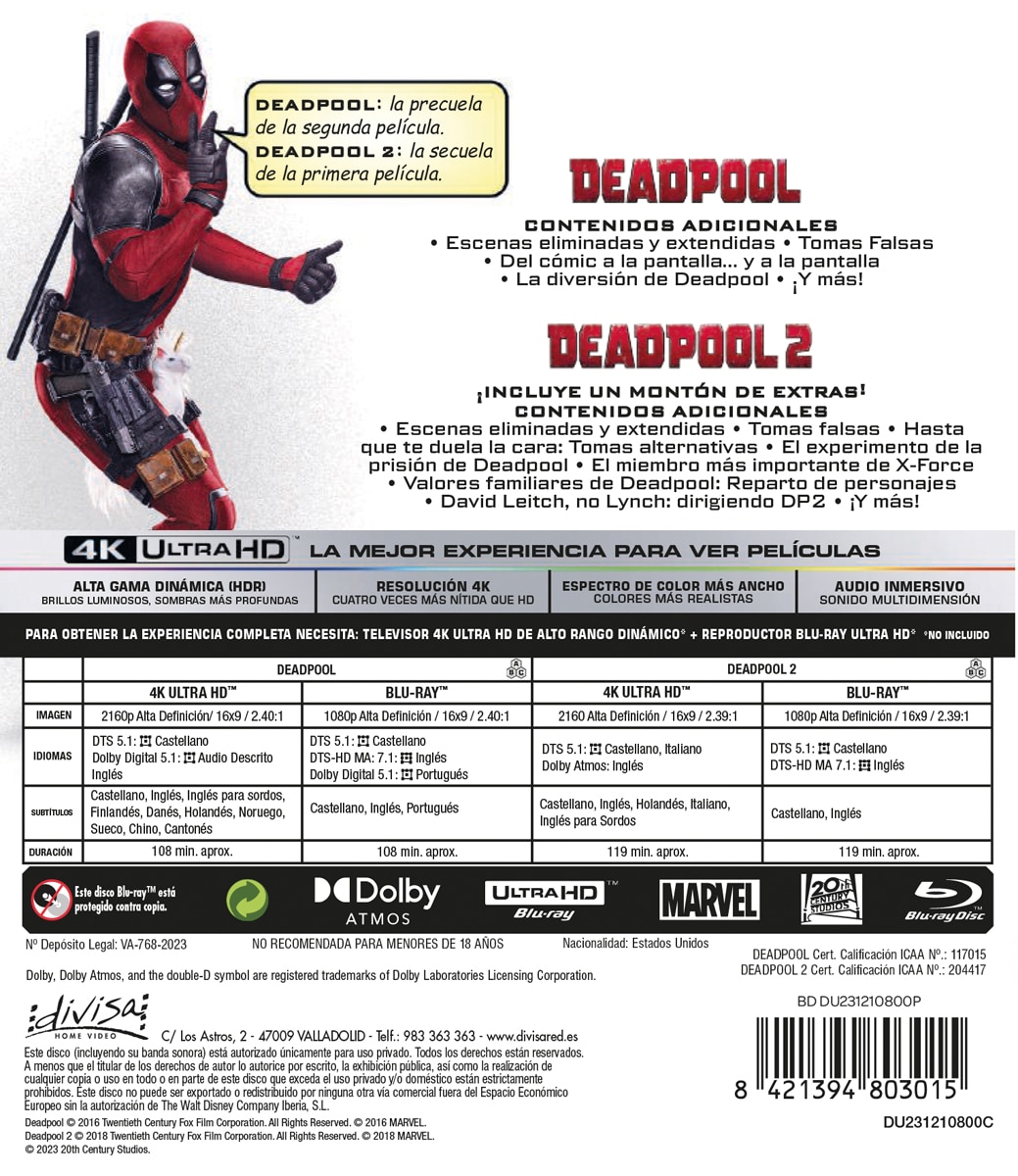 Pack Deadpool 1+2 (4K Ultra HD + Blu-Ray) 2
