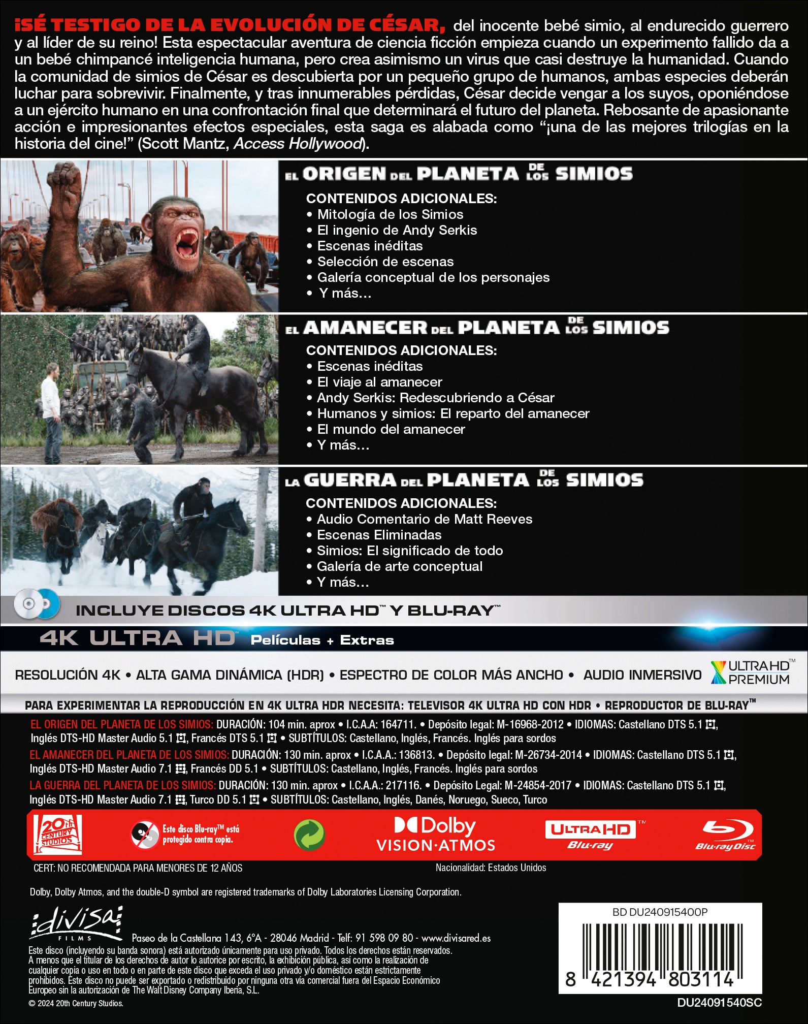 Planeta de los simios (Trilogía) (4K Ultra HD + Blu-Ray) 2