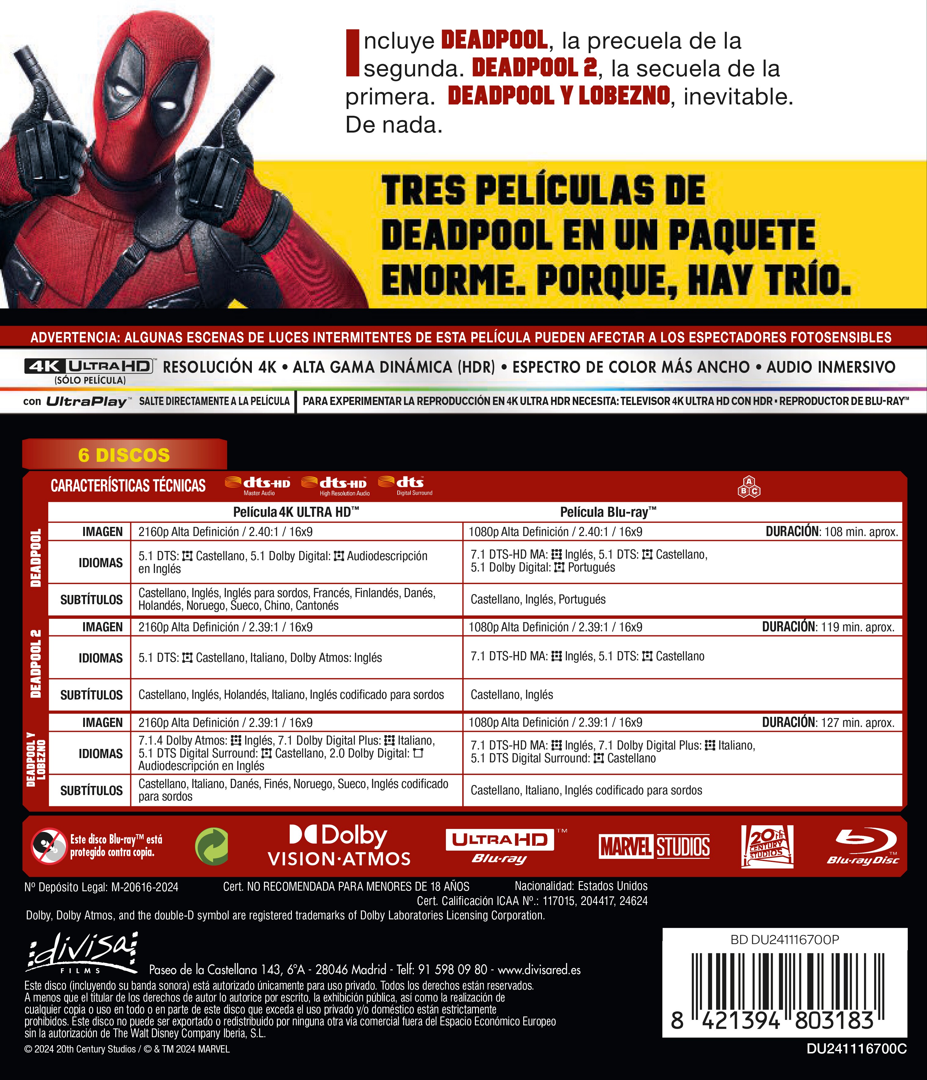 Deadpool: Colección 3 películas (4K Ultra HD + Blu-Ray) 2