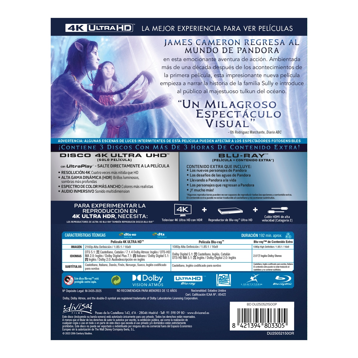 Avatar: El sentido del agua (Remasterizada DoVi) (4K Ultra HD + Blu-Ray). 2