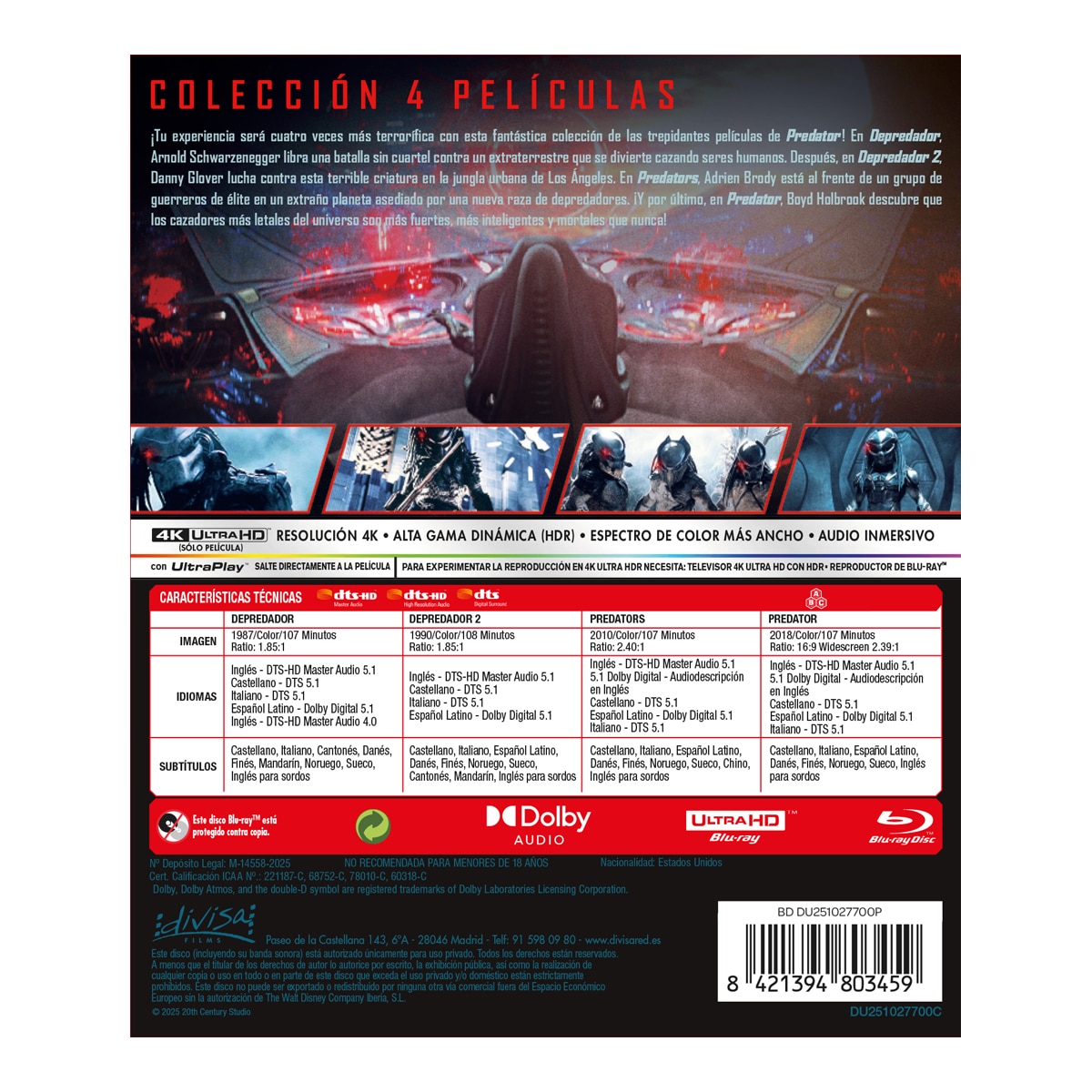 Predator: Colección 4 películas (4K Ultra HD + Blu-Ray) 2