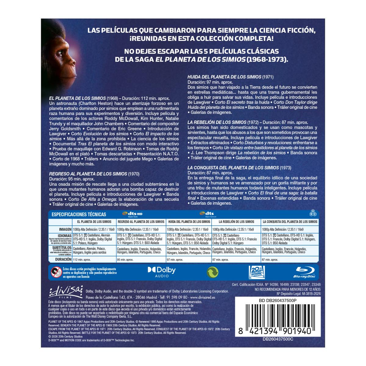 El planeta de los simios: Colección 5 películas (Blu-Ray) 2