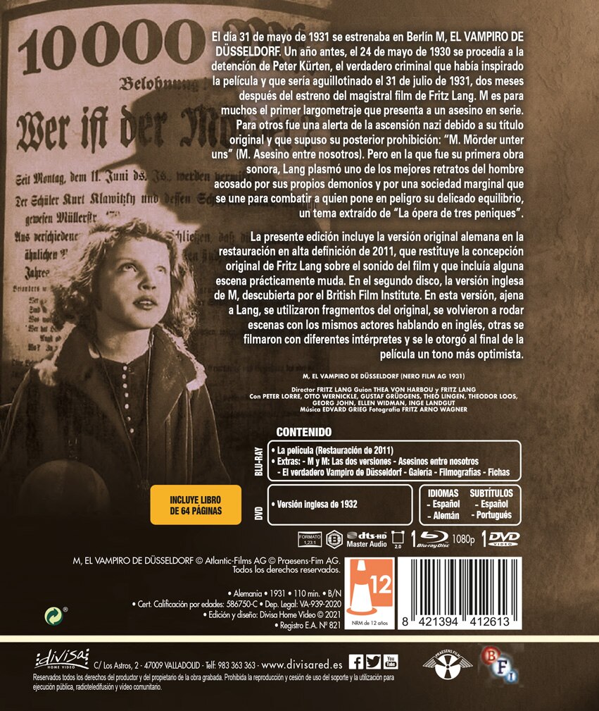 M, el Vampiro de Düsseldorf (Blu-Ray + DVD + Libro) 2