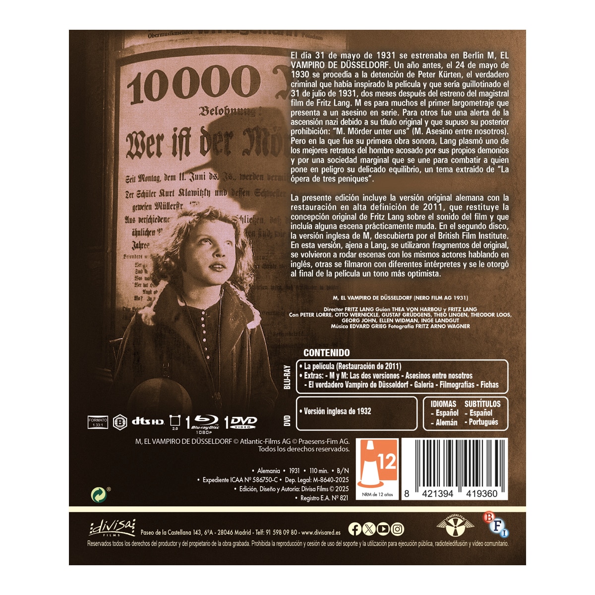 M, el vampiro de Düsseldorf (Blu-Ray + DVD) 2