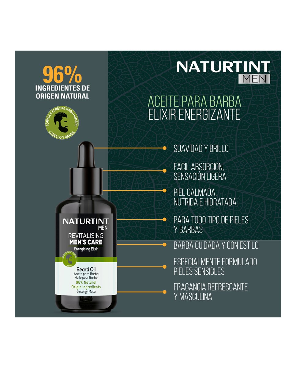Aceite Barba Nutritivo Energizante Naturtint Men - 50 ml 3