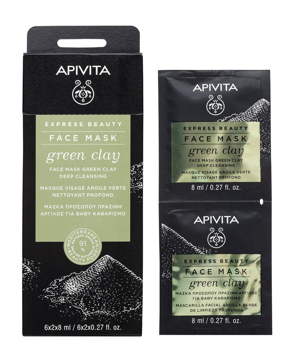 Mascarilla Facial Arcilla Verde De Limpieza Profunda Express Beauty 2*8 Ml Apivita 2