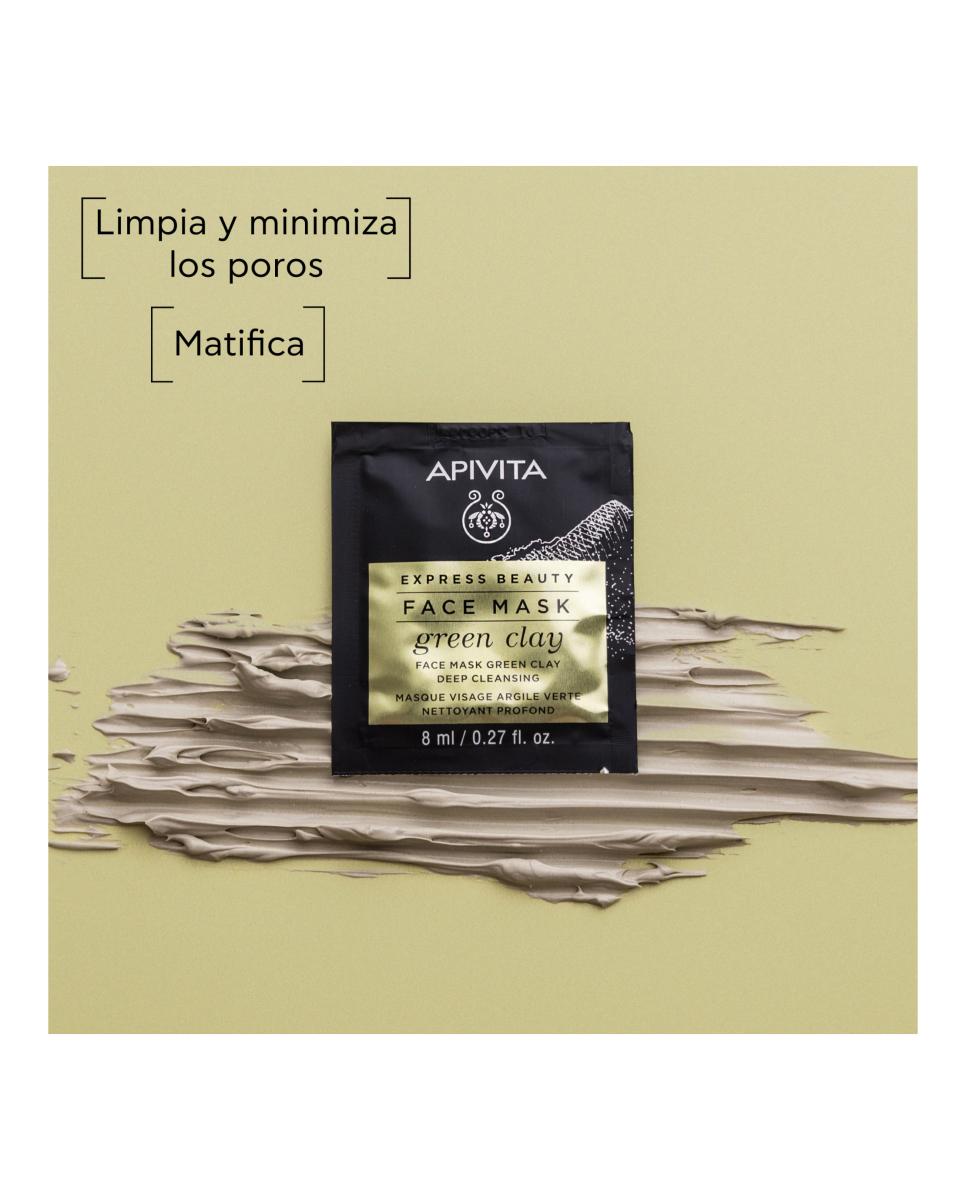 Mascarilla Facial Arcilla Verde De Limpieza Profunda Express Beauty 2*8 Ml Apivita 3