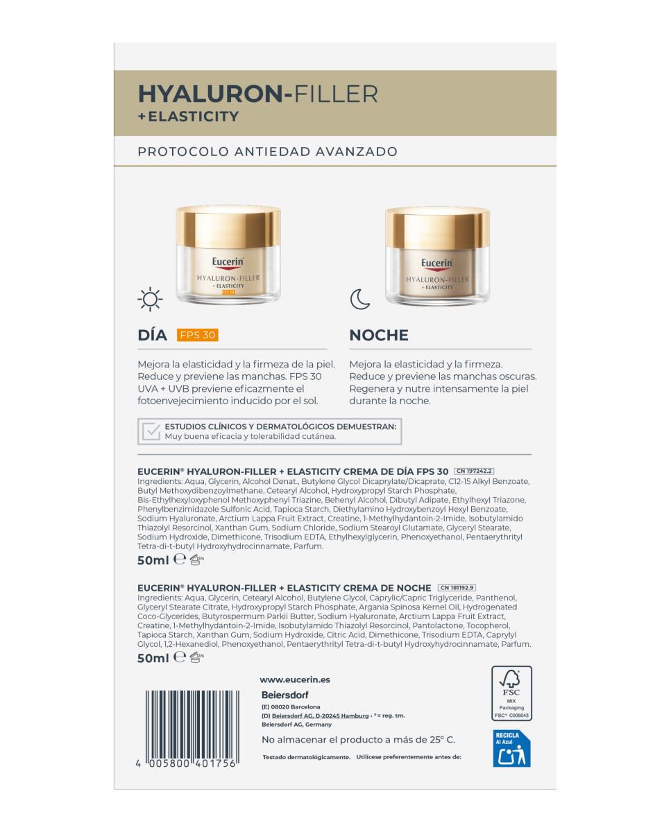 Cofre Hyaluron-Filler Crema de Día Facial FPS30 + Crema de Noche Facial Elasticity Eucerin 2