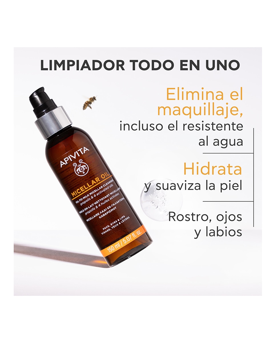 Limpiador micelar aceite-en-leche rostro, ojos y labios 150 ml Apivita - 150 ml 2