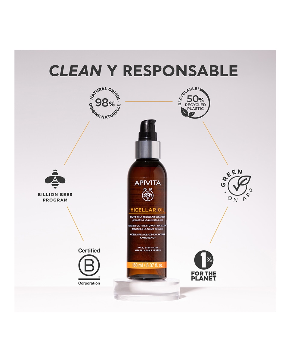 Limpiador micelar aceite-en-leche rostro, ojos y labios 150 ml Apivita - 150 ml 7