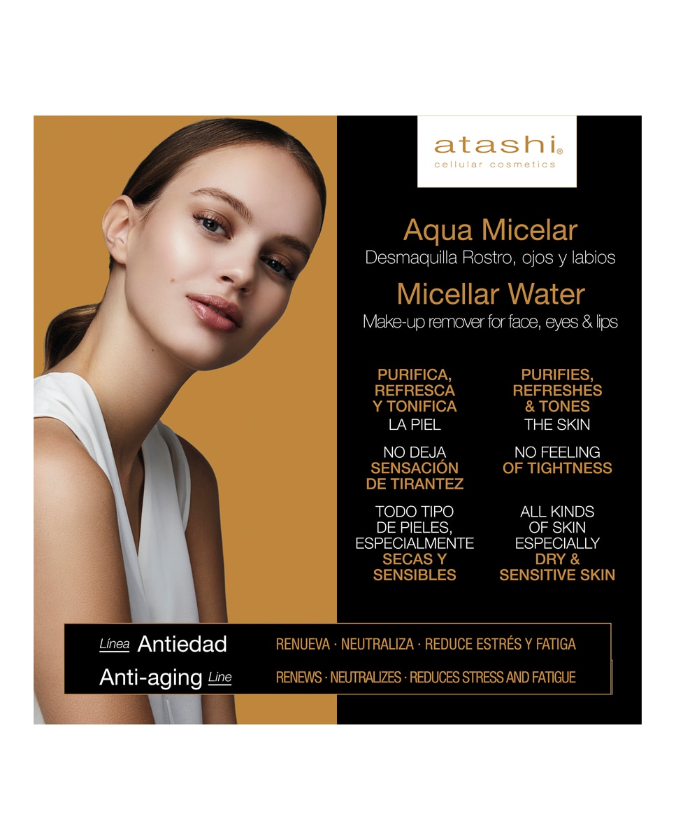 Agua Micelar Cellular Desmaquillante Limpiador Antiedad Atashi - 250 ml 3