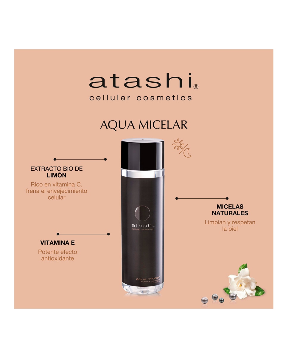Agua Micelar Cellular Desmaquillante Limpiador Antiedad Atashi - 250 ml 4