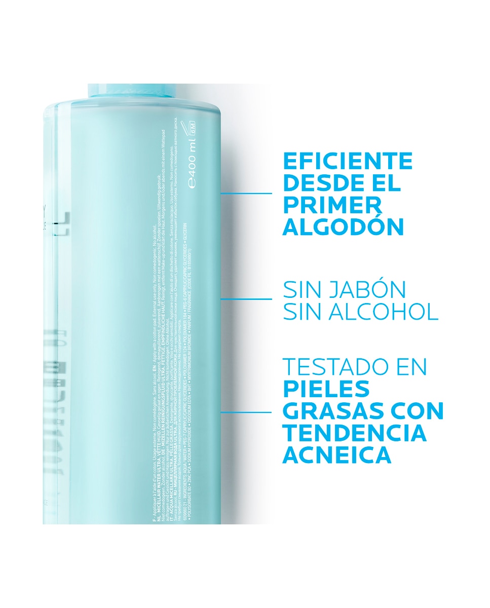 Agua Micelar ULTRA Effaclar Limpiador facial purificante 400ml La Roche Posay - 400 ml 3