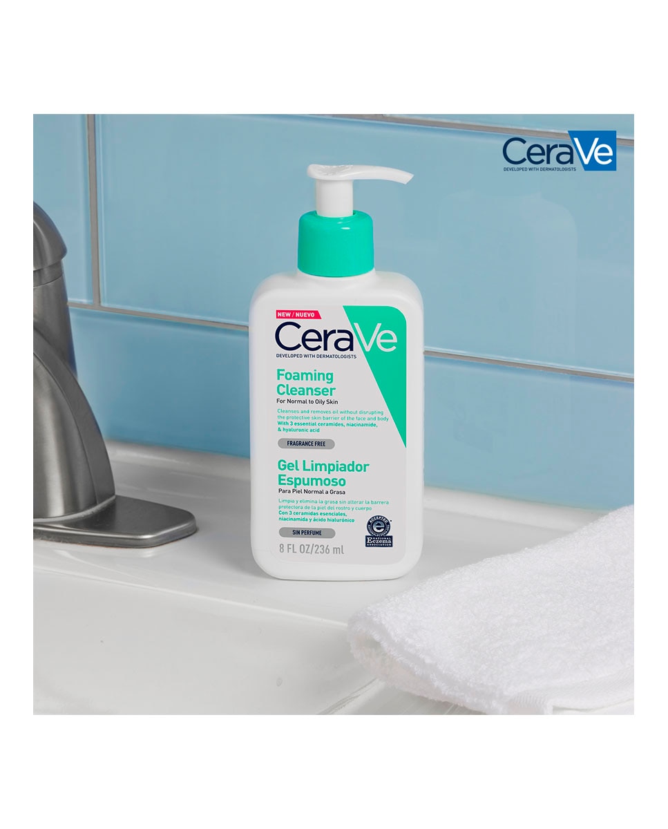 Gel Limpiador Espumoso Para Piel Normal y Grasa Enriquecido Con Ácido Hialurónico Y Niacinamida Cerave - 1 L 2