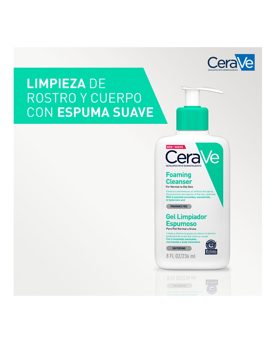 Gel Limpiador Espumoso Para Piel Normal y Grasa Enriquecido Con Ácido Hialurónico Y Niacinamida Cerave - 1 L 7