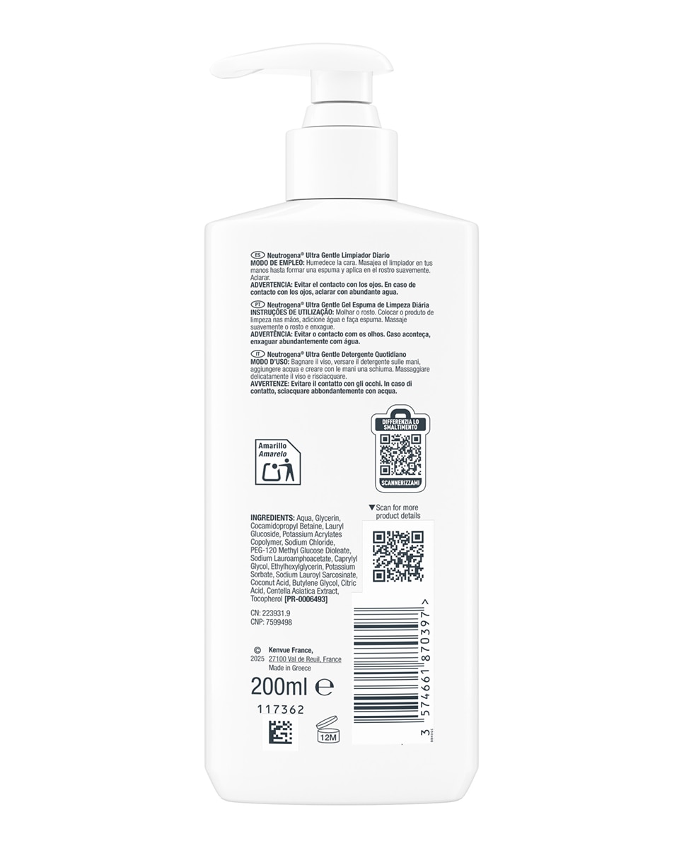 Neutrogena Ultra Gentle Gel Limpiador Facial Diario 200 ml Ultra Gentle Gel Neutrogena 10
