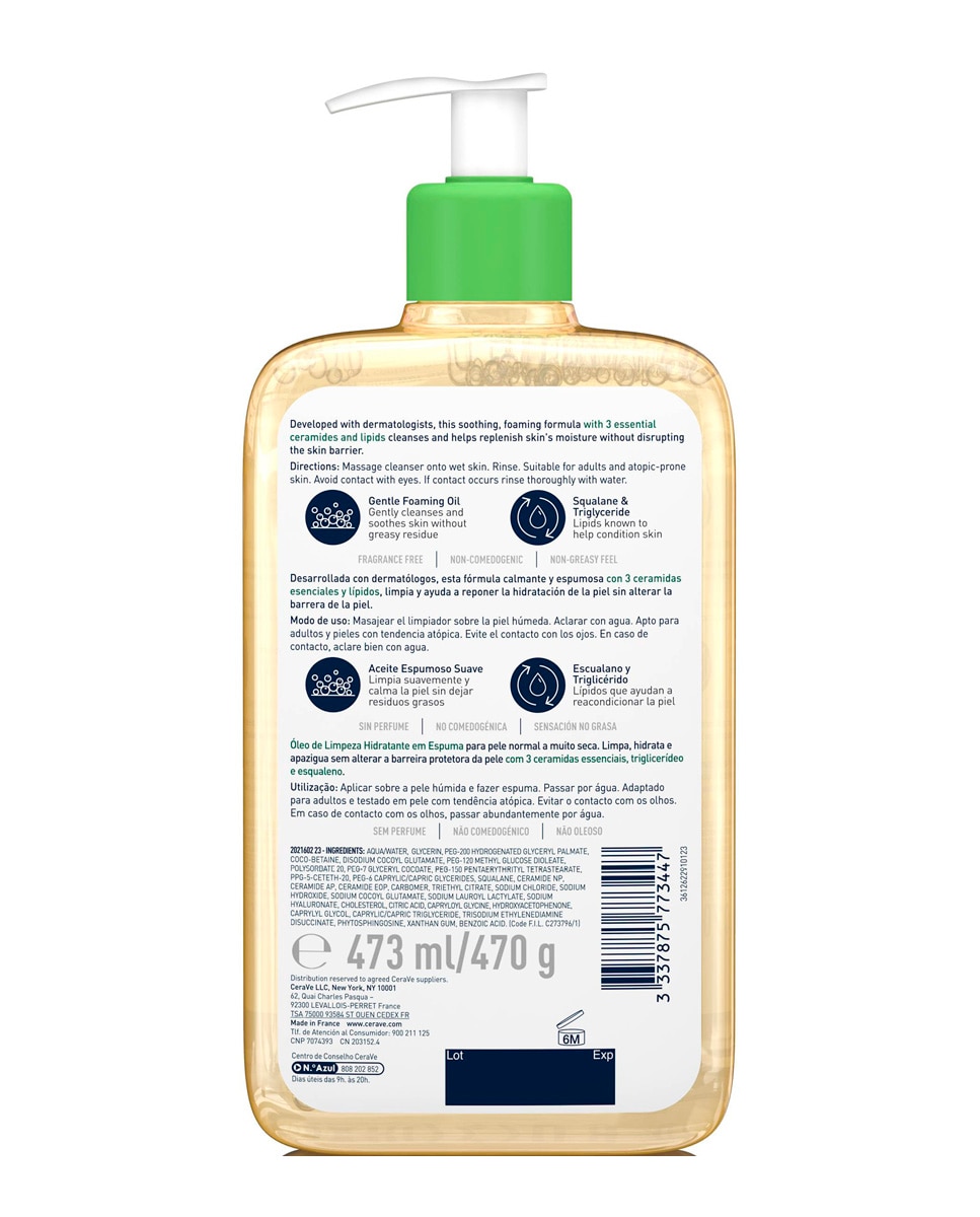 Limpiador en Aceite Espumoso Hidratante 470 ml Cerave 2