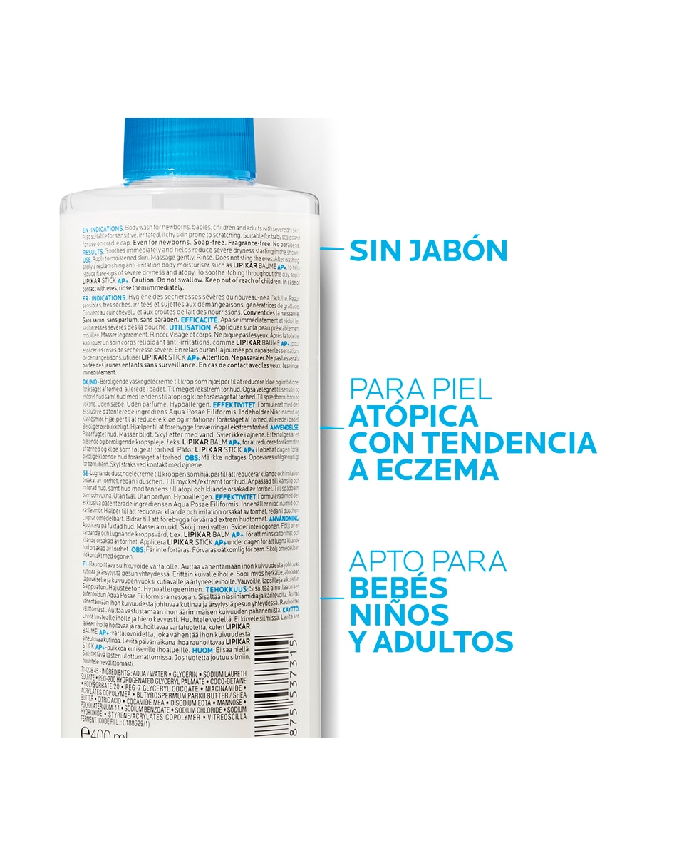 Crema de ducha para pieles con tendencia atópica Lipikar Syndet AP+ La Roche Posay - 400 ml 3