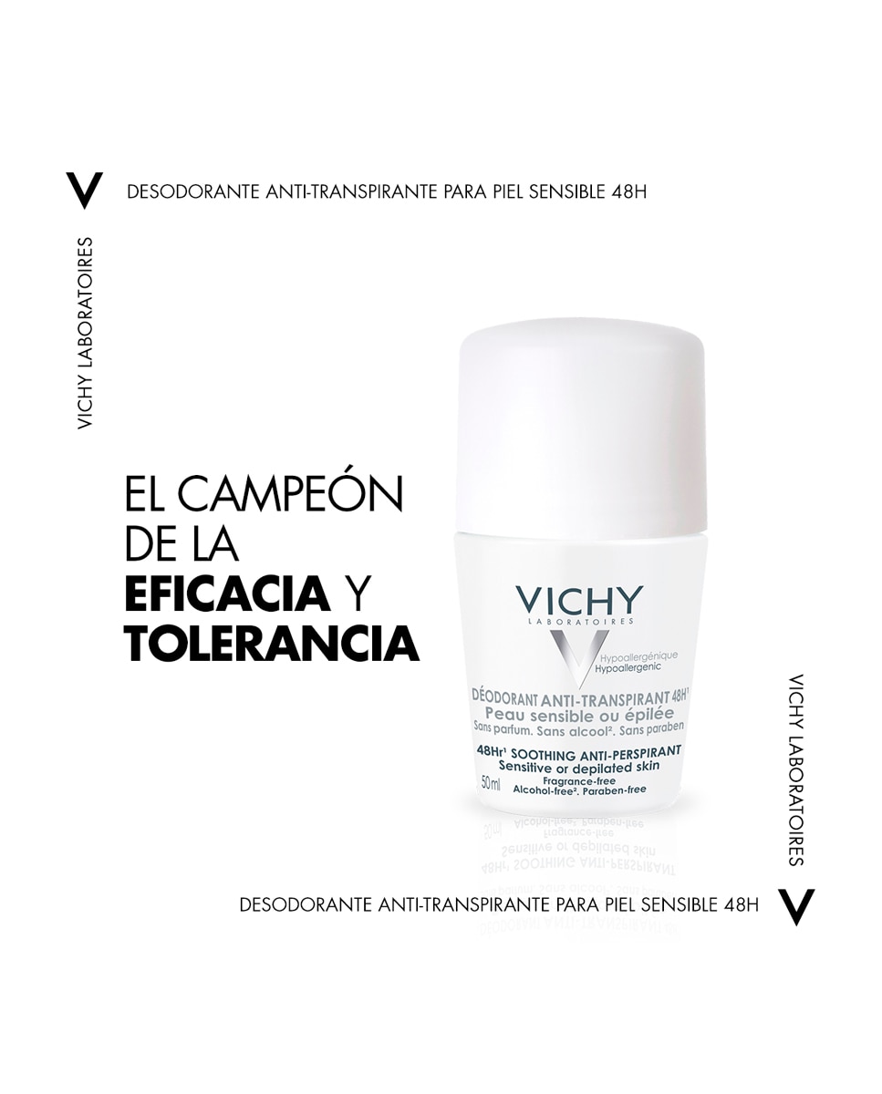 Imagen 2 de Desodorante bola reguladora piel sensible 48h apto para piel sensible o recién depilada 50 ml Vichy - 50 ml