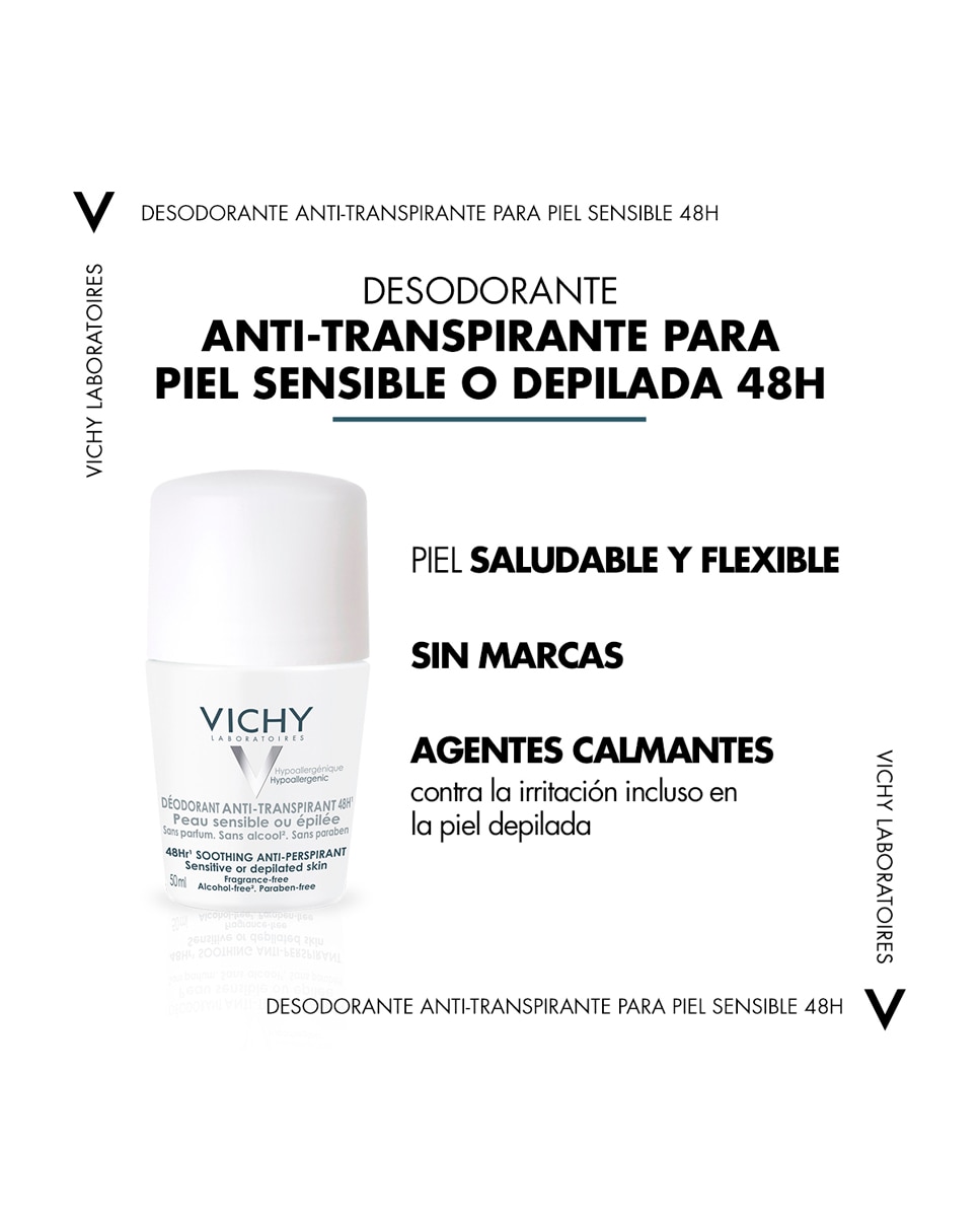 Imagen 5 de Desodorante bola reguladora piel sensible 48h apto para piel sensible o recién depilada 50 ml Vichy - 50 ml
