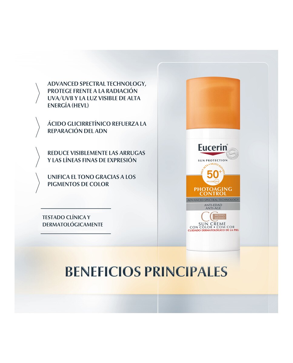 Imagen 2 de Fluido solar facial Photoaging Control Tinted antiedad Medio SPF 50+ Eucerin - 50 ml
