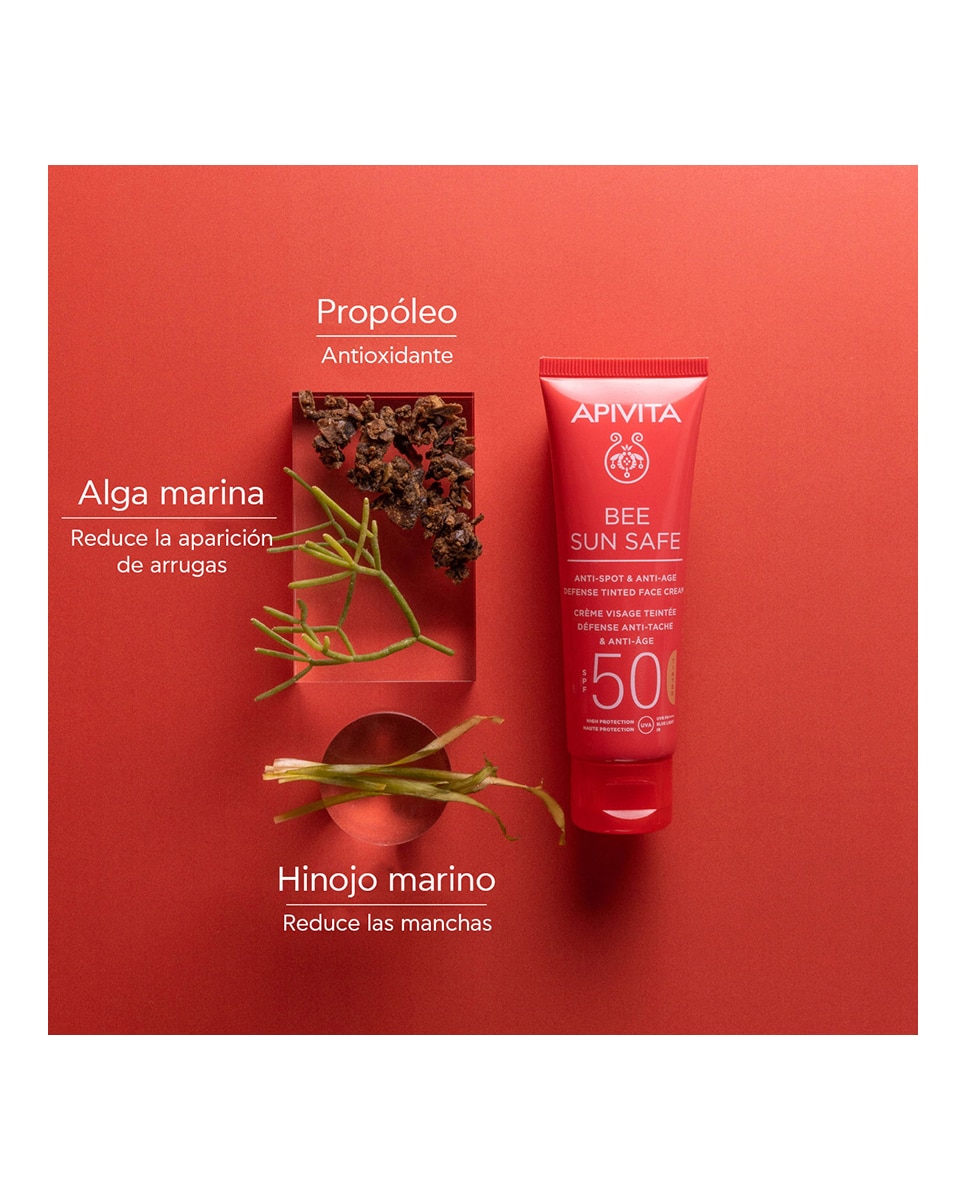 Crema solar facial Bee Sun Safe antiedad & antimanchas con color SPF 50 Apivita - 50 ml 3