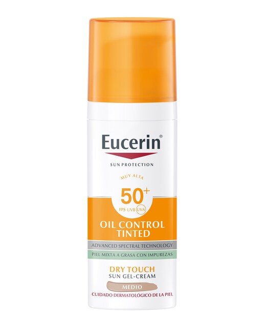 Gel-Crema solar Oil Control Tinted Dry Touch Medio para piel mixta o grasa SPF 50+ Eucerin