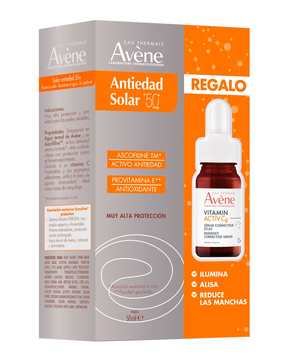 Pack Crema solar antiedad SPF 50+ 50 ml + Mini Serúm Vitamic 10 ml Avène 1