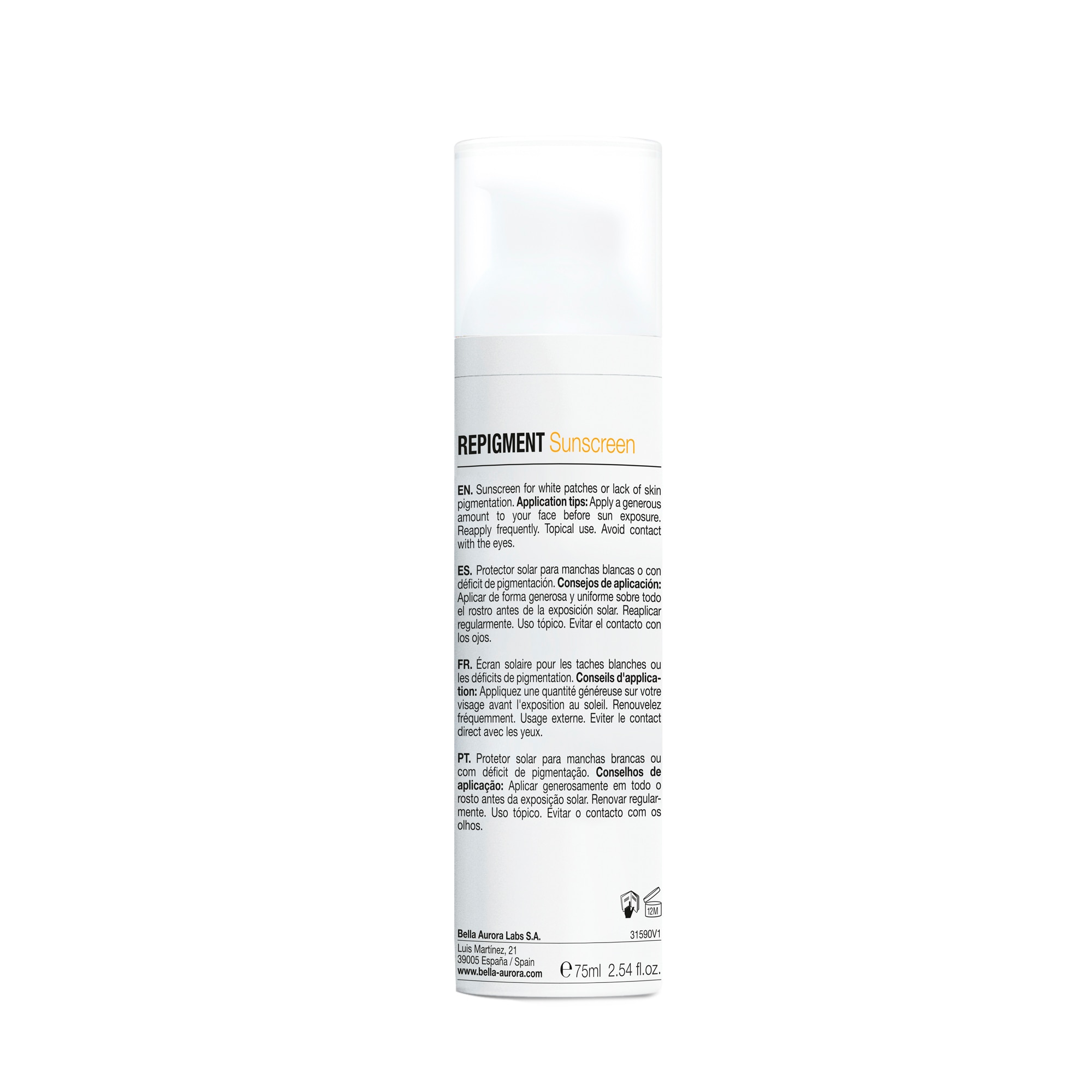 Imagen 2 de Protector Solar Para Manchas Blancas Repigment Sunscreen Spf 30 75 ml Bella Aurora - 75 ml