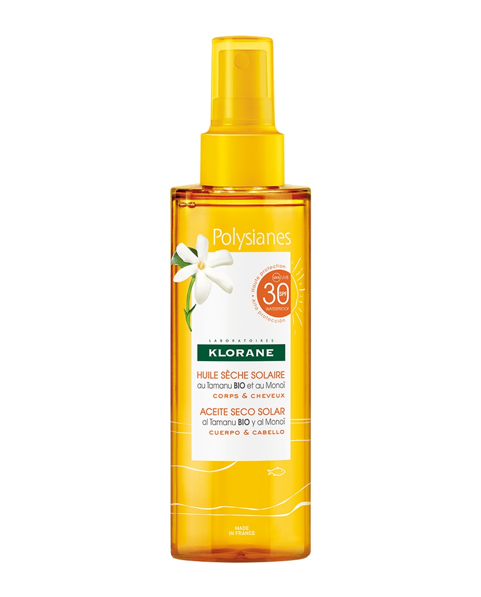 Klorane - Aceite Seco Solar Alta Protección Spf30 Al Monoï Y Tamanu Bio 200 ml Klorane.