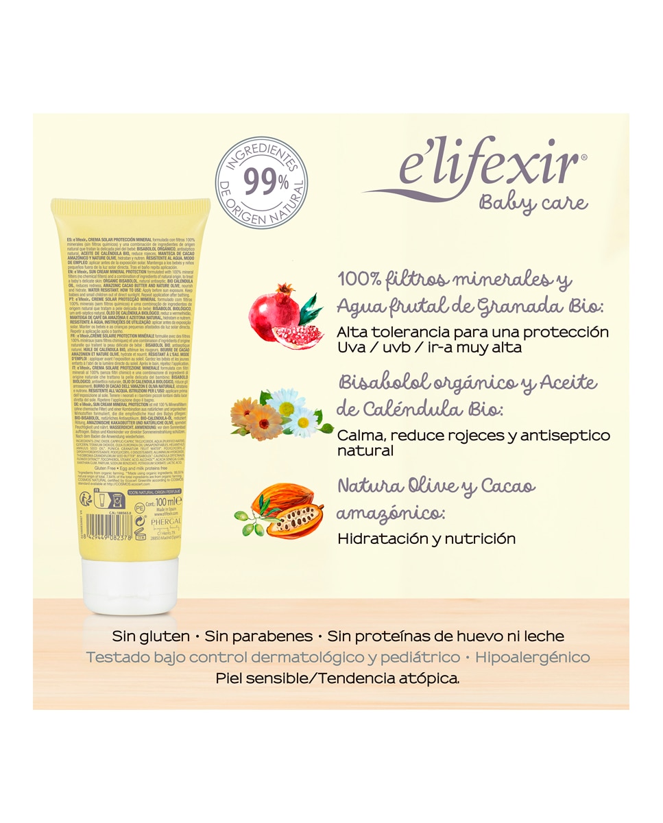 Crema Solar Mineral Protección Spf+50 Piel Sensible Elifexir Baby Care Elifexir - 100 ml 3