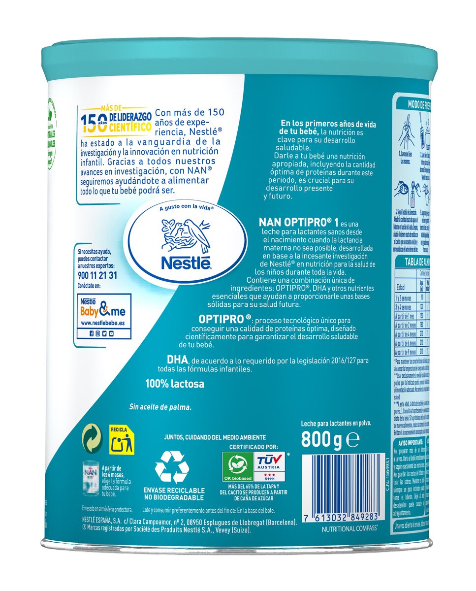 Leche para Lactantes Nan Optipro 1 en polvo 0 a 6 meses Nestlé - 800 g 3