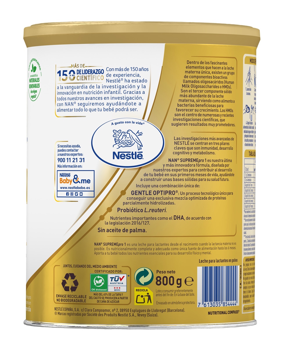 Leche para lactantes Nan Supreme Pro 1 en polvo Premium 0 a 6 meses Nestlé - 800 g 3