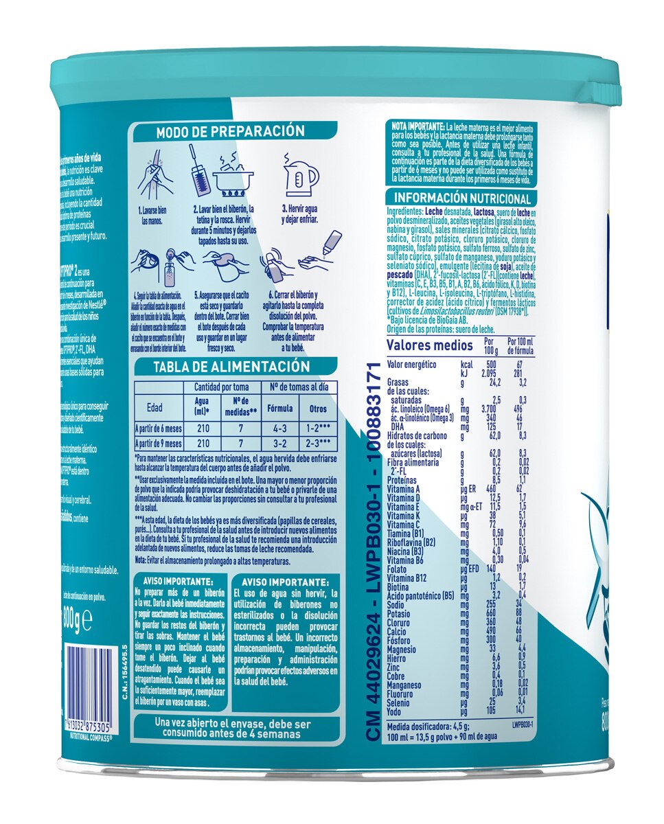 Leche de Continuación Nan Optipro 2 en polvo 6 a 12 meses Nestlé - 800 g 2