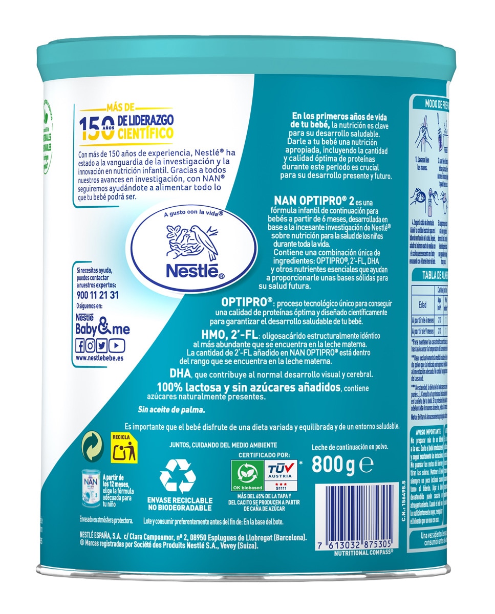 Leche de Continuación Nan Optipro 2 en polvo 6 a 12 meses Nestlé - 800 g 3