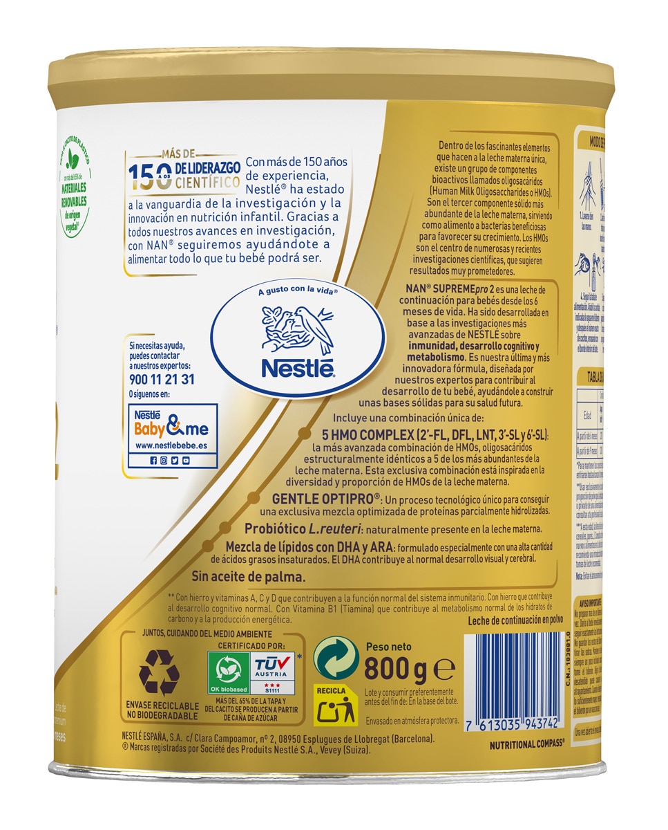Leche de continuación Nan Supreme Pro 2 en polvo Premium 6 a 12 meses Nestlé - 800 g 3