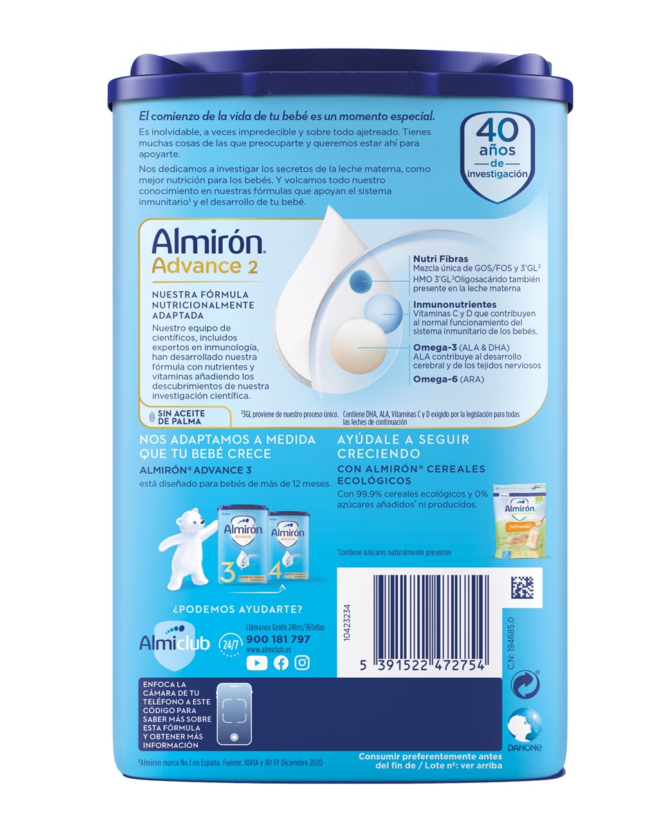 Leche infantil de continuación desde 6 meses en polvo Almirón Advance 2 - 800 g 2