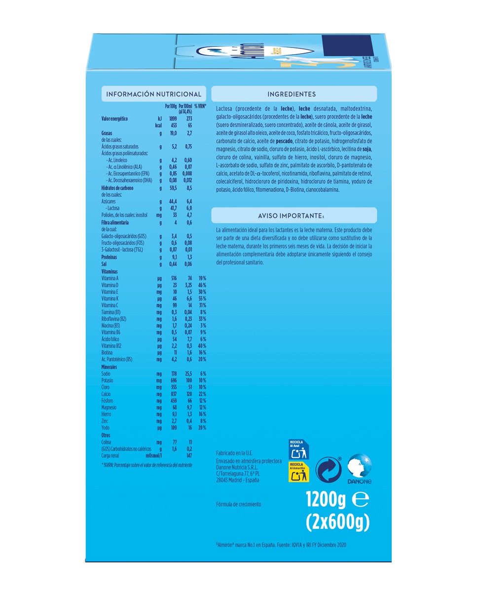 Leche en polvo de Crecimiento 3 desde 12 meses 1200 g Almirón Advance 4