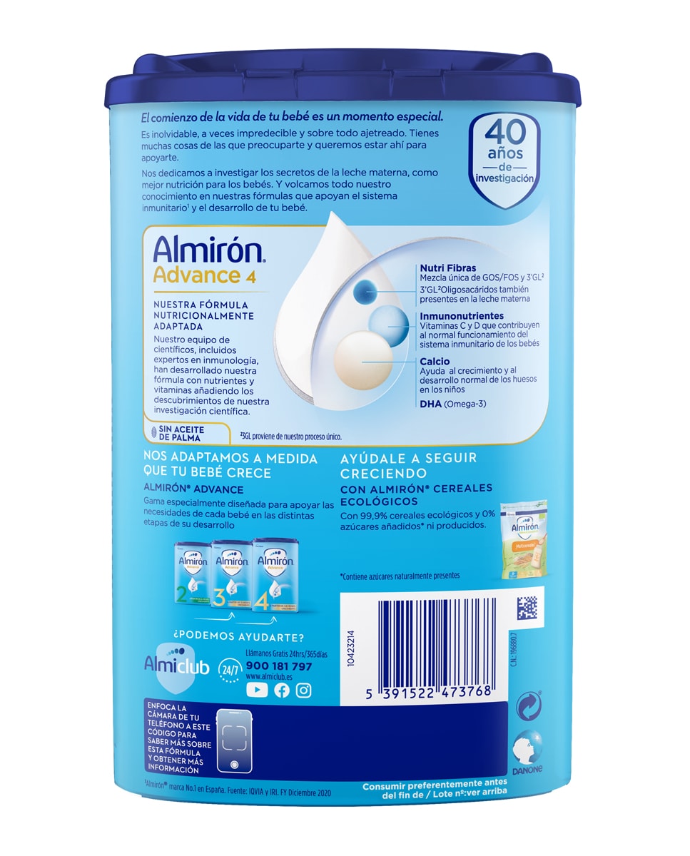 Leche infantil de crecimiento desde 2 años en polvo 800 g Almirón Advance 4 2