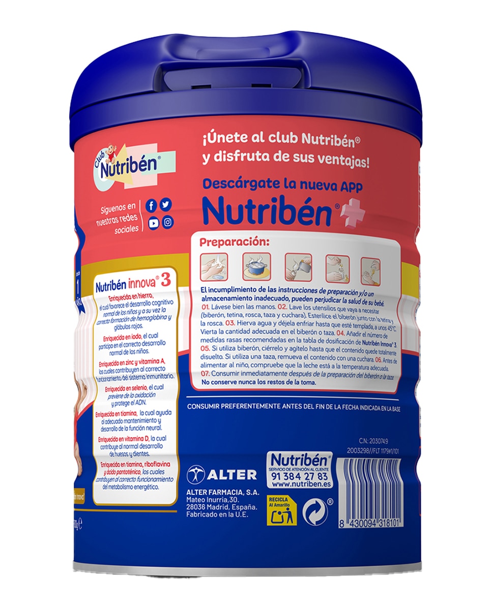 Imagen 2 de Leche infantil Nutribén Innova 3 Nutribén - 800 g