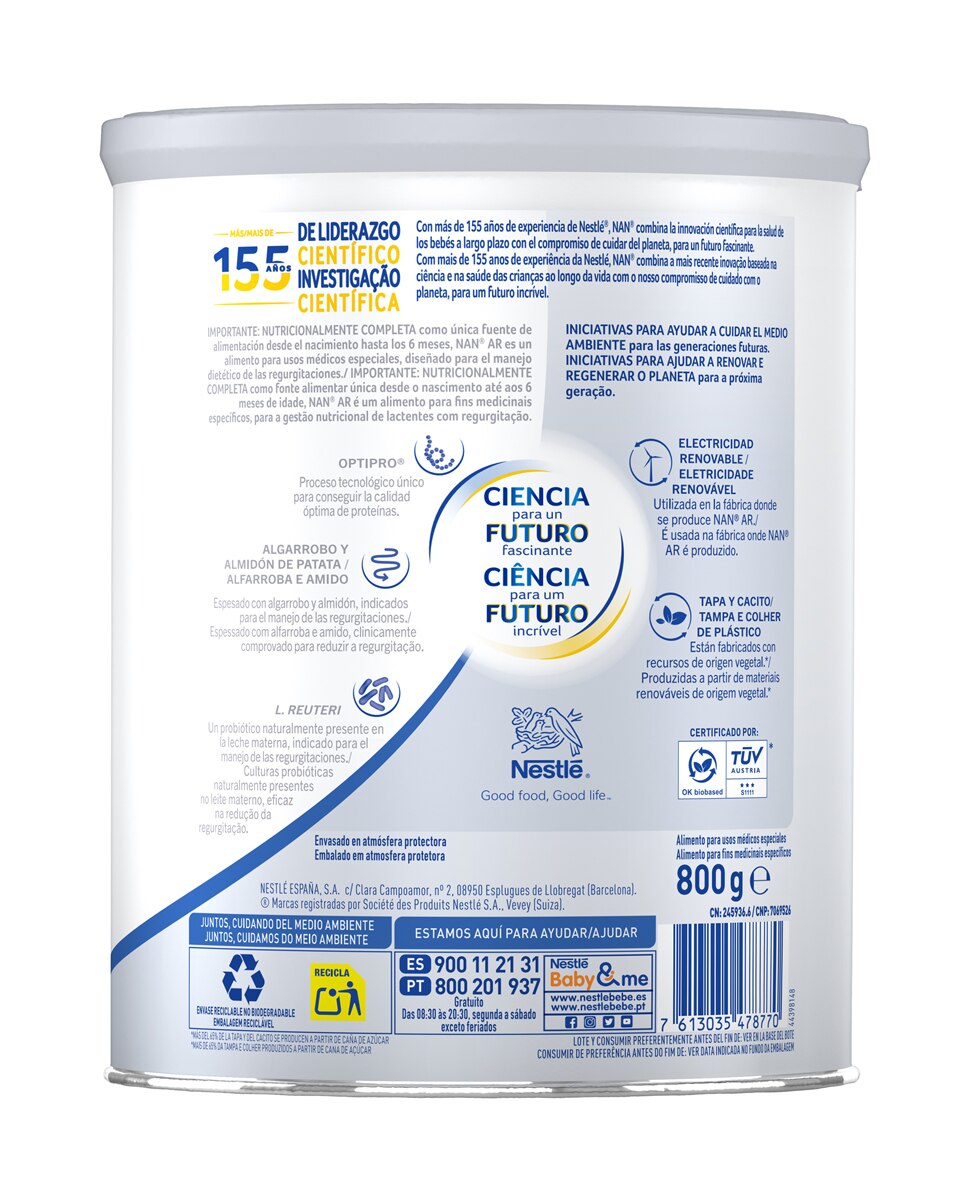 Alimento en polvo para lactantes con regurgitaciones Nan Nestlé - 800 g 2