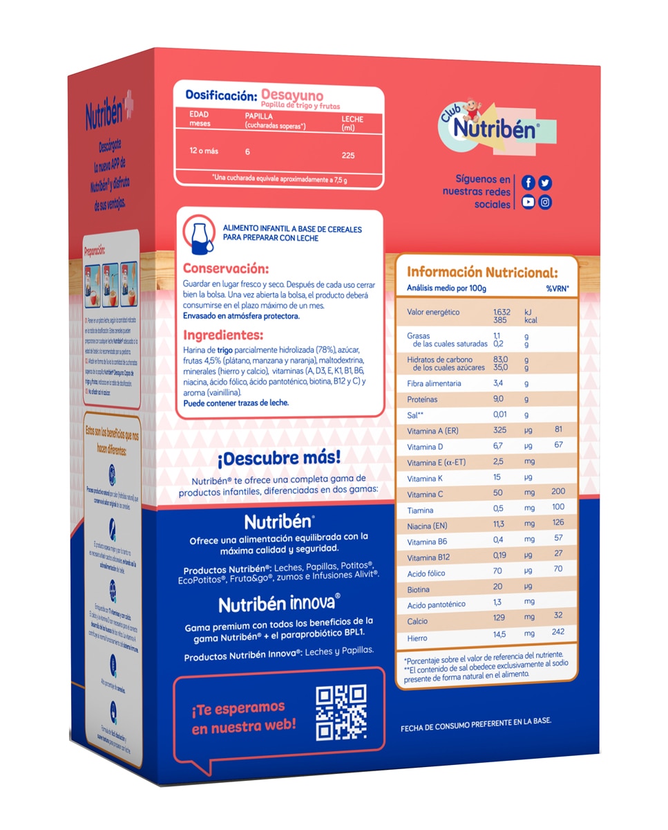 Papilla Deayuno copos de Trigo y Frutas Nutribén® - 750 gr 2