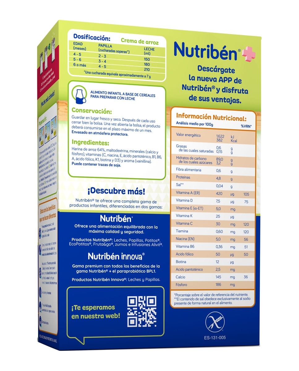 Papilla instantánea de crema de arroz Nutriben - 300 g 2