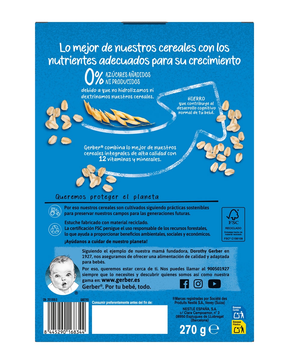 Imagen 2 de Papilla Multicereales 0 % Azúcares Añadidos ni Producidos Desde 6 Meses 270 g Gerber - 270 g