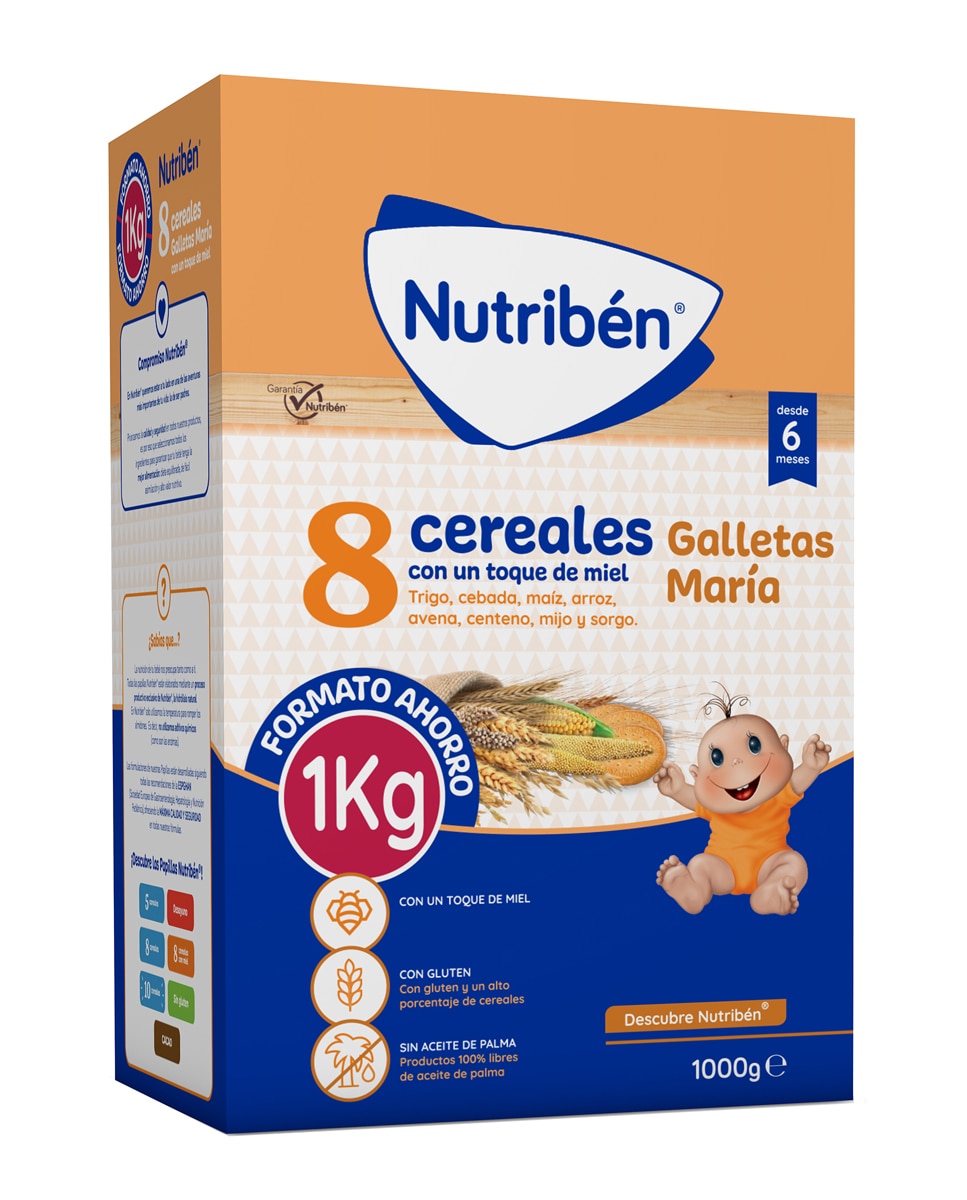 Nutribén® - Papilla 8 Cereales Miel Galletas Maria 1000 g Nutribén.