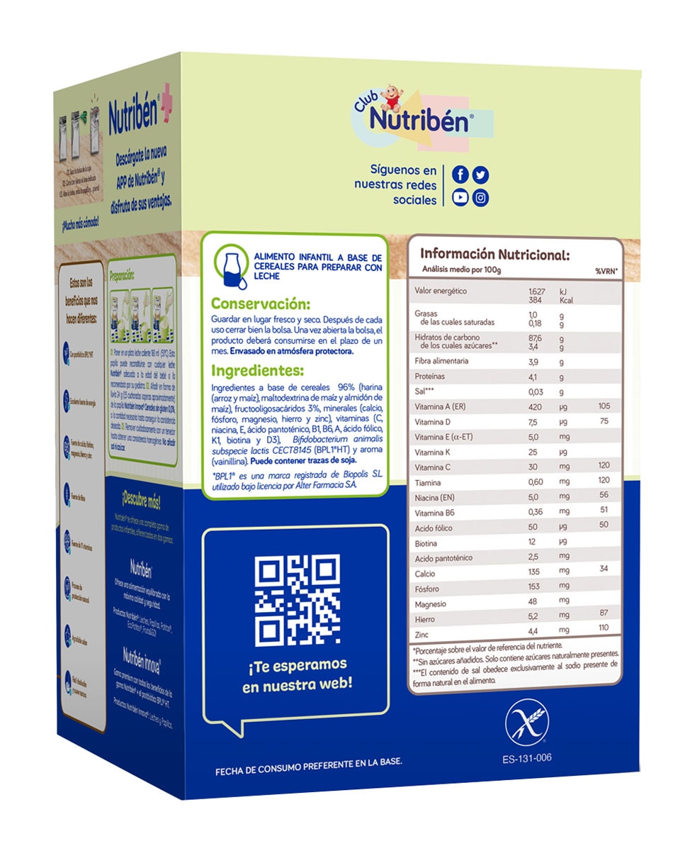 Papilla Innova Cereales sin glutén 0% Nutribén - 500 g 2