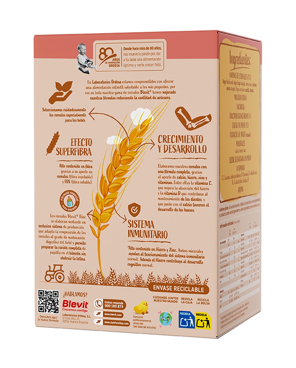 Imagen 2 de Papilla Blevit Bibe 8 Cer y Cacao 500 g Blevit - 500 g