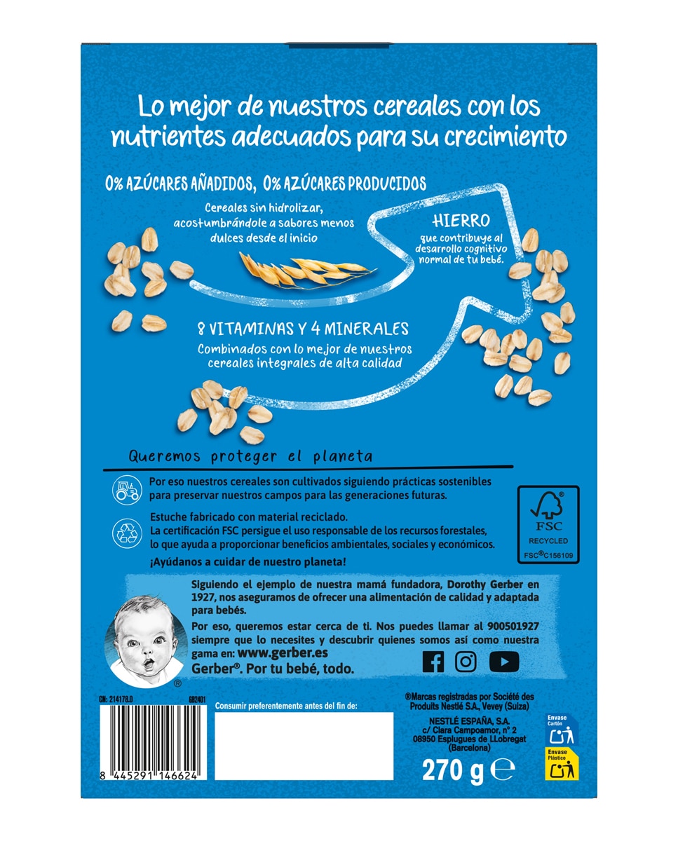 Imagen 2 de Papilla Multicereales Galleta 0% azúcares añadidos ni producidos 270g Gerber - 270 g