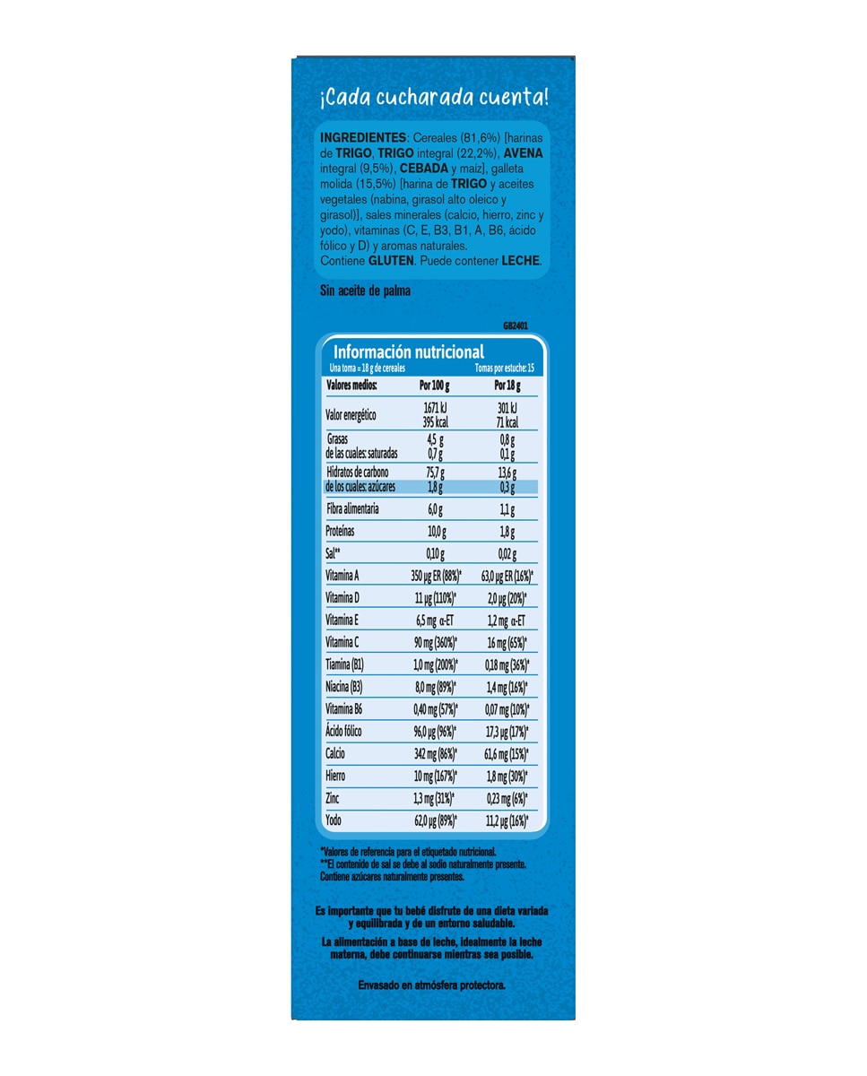 Imagen 3 de Papilla Multicereales Galleta 0% azúcares añadidos ni producidos 270g Gerber - 270 g